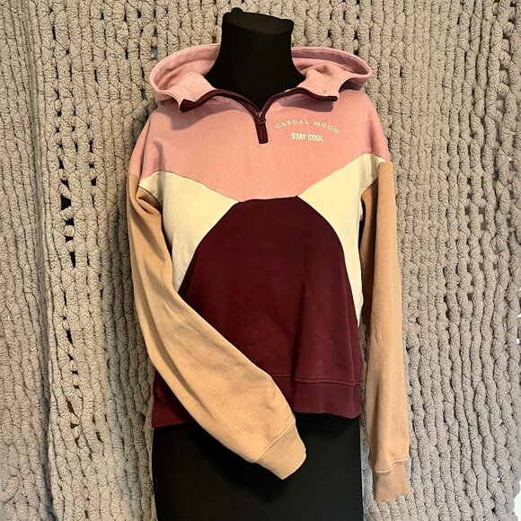 H&M Youth Colorblock Half-Zip Hoodie – Size 14 Pink, Tan, Maroon - Picture 1 of 12